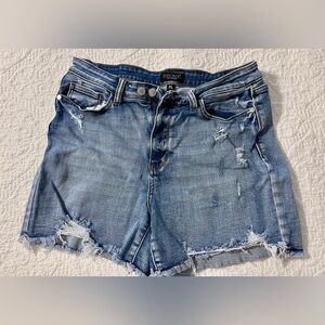 Judy Blue Light Wash Distressed Frayed Hem Denim Shorts